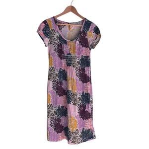 Boden Floral Shift Dress Size 6L Scoop Neck Cap Sleeves Smocking Pastel